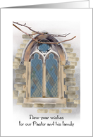 New Year Wishes for Pastor and Family Bare Branches Church Window card