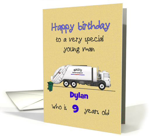 Birthday for Young Boy Garbage Truck and Bin Custom Name and Age card