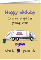 Birthday for Young Boy Garbage Truck and Bin Custom Name and Age card