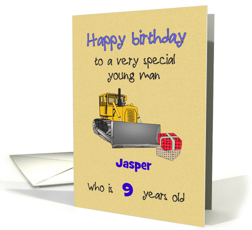 Birthday for Young Boy Bulldozer and Presents Custom Name and Age card