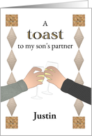 Custom Birthday for MY Son’s Partner Gay Couple Toasting with Wine card