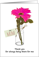 Mothering Sunday Son to Mum Pink Gerbera Flower in Bottle card