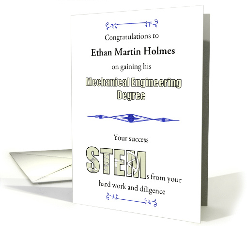 Male Graduate Gaining Mechanical Engineering Degree Custom Name card