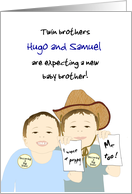 Custom Name Young Twin Brothers Expecting Baby Brother card