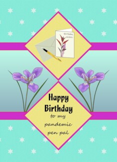 Birthday for Pandemic Pen Pal Iris Flowers Stars Card and Envelope
