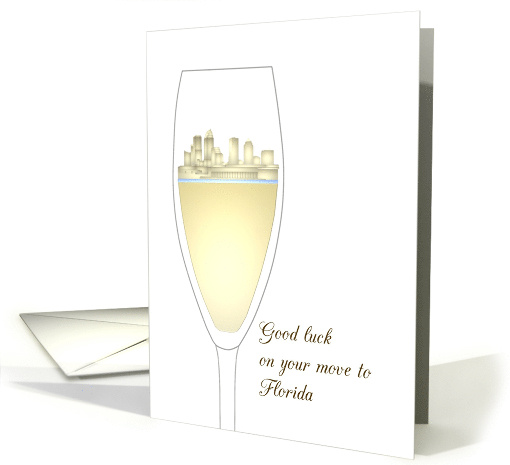 Goodbye Good Luck Move to Florida City Skyline in Wine Glass card