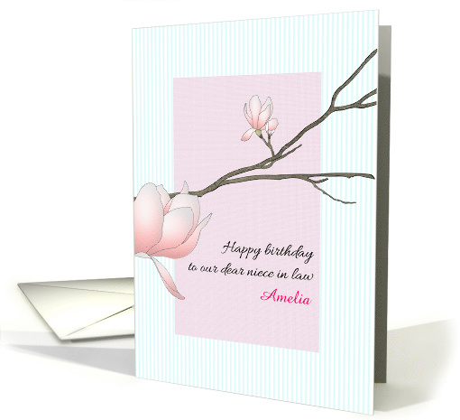 Birthday Niece in Law Magnolia Blooms on Branches Custom card