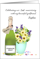 Dating Anniversary for Girlfriend Champagne and Flowers Custom card