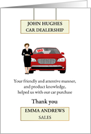 Thank You Helpful Car Female Salesperson Custom Dealership and Name card