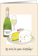 Birthday Wish for Good Health Champagne and Iced Cake card