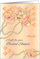 Bridal Shower Gift Card Soft Pink Begonia Flowers Strings of Pearls card