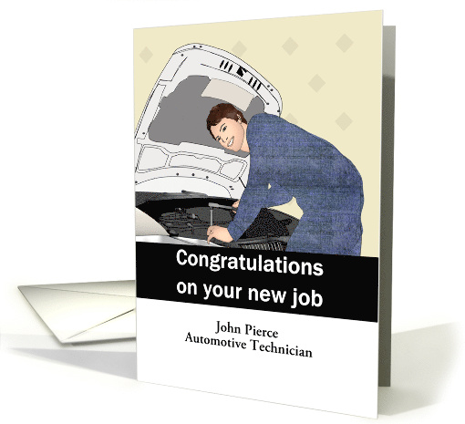 New Job Automotive Technician Man Working Under Car Hood Custom card