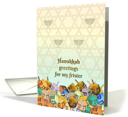 Hanukkah Greetings for Frister Colorful Dreidels Star of David card