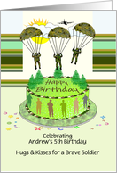 Young Grandson Birthday Army Camouflage Soldiers Parachuting onto Cake card