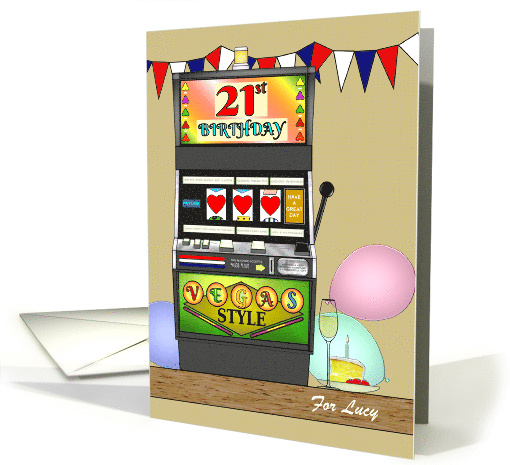 21st Birthday Slot Machine Vegas Style Champagne Cake Balloons card