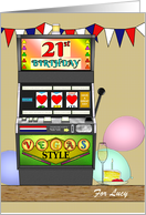 21st Birthday Slot Machine Vegas Style Champagne Cake Balloons card