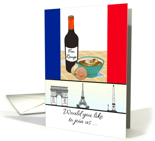 Invitation to Paris France Parisian Landmarks Wine Onion Soup card