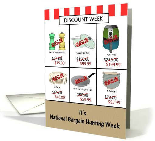 National Bargain Hunting Week Marked Down Prices on House Items card