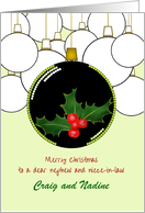 Christmas Nephew and Niece in Law Holly Berry Bauble Custom card