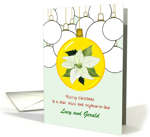 Christmas Niece and Nephew in Law Poinsettia Bauble Custom card