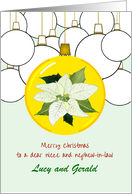 Christmas Niece and Nephew in Law Poinsettia Bauble Custom card