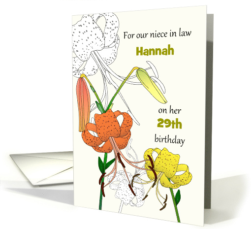 Niece in Law Birthday Orange and Yellow Lily Flowers Custom card