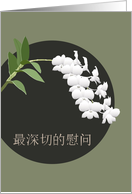 Deepest Condolences in Chinese Spray of White Orchids card