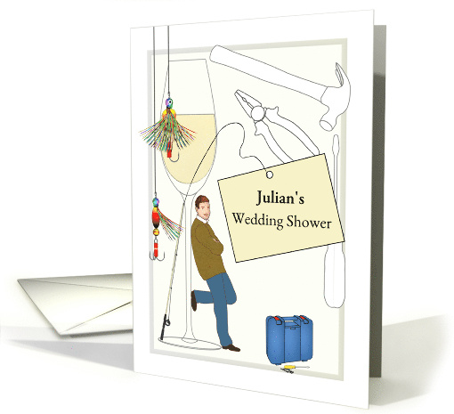 Groom Wedding Shower Champagne Fishing Gear and Tools Custom card