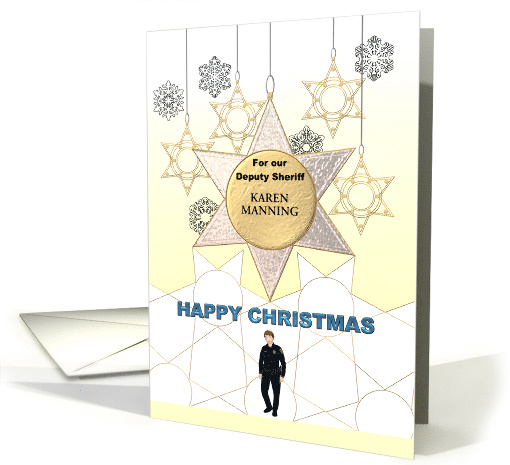 Custom Christmas Female Deputy Sheriff Stars Snowflakes Ornaments card