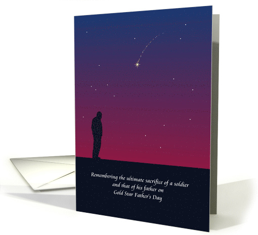 Gold Star Father's Day Silhouette of Man Against Night Sky Meteor card