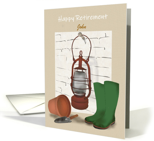 Custom Early Retirement Garden Lamp Pot Trowel Rubber Boots card