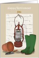 Custom Early Retirement Garden Lamp Pot Trowel Rubber Boots card