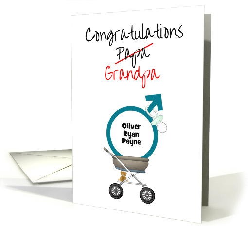 Papa Becomes Grandpa Male Symbol in Baby Pram Custom card (1707262)