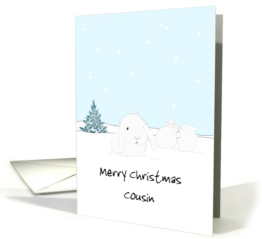 Cousin Christmas Rabbits Playing in the Snow Custom Relation card