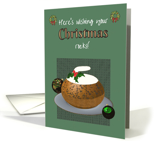 Christmas Curling Theme Pudding Shaped like Curling Stone card