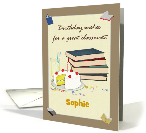 Custom Birthday for Classmate Iced Cake Lemonade and Books card