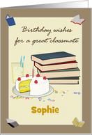 Custom Birthday for Classmate Iced Cake Lemonade and Books card