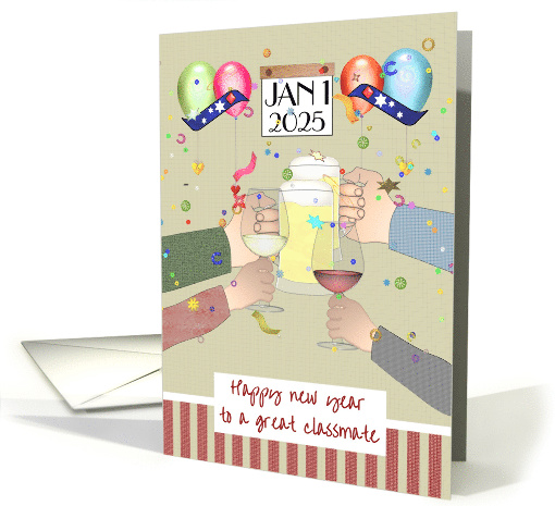 For Classmate Raising a Toast to the New Year Confetti Balloons card
