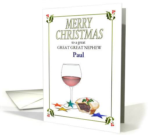 Custom Christmas Great Great Nephew Red Wine and Pie card (1711908)