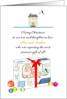 Son and Daughter in Law Expecting First Baby over Christmas Custom card