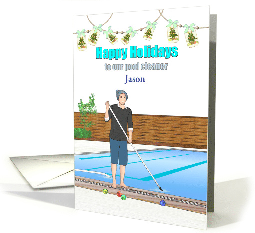 Christmas for Pool Maintenance Man Pool Cleaning in Progress card