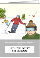 Christmas Happy Holidays from Ski School Learners on the Slopes card