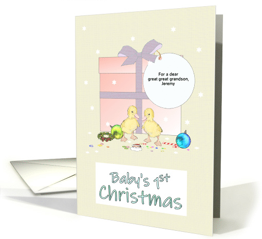 Great Great Grandson 1st Christmas Ducklings and Present Custom card