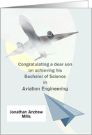 Bachelor of Science Aviation Degree Son Graduating Paper to Real Plane card