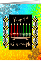 1st Kwanzaa as Newlyweds Seven Candles Abstract Design Vibrant Colors card