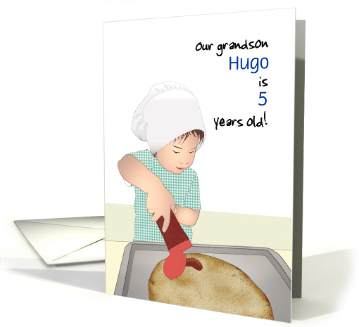 Grandson Birthday Child Wearing Chef's Hat Making Pizza Custom card