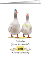 11th Wedding Anniversary Cute Gander and Goose Couple Custom card