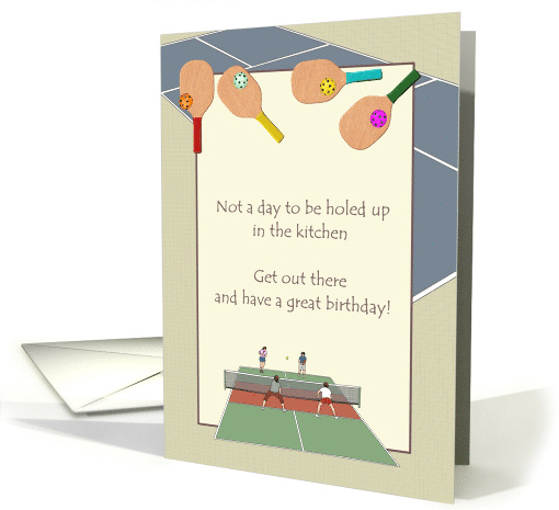 Birthday Pickleball Match in Progress Paddle and Ball card (1722290)