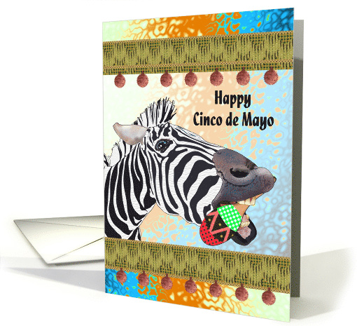 Cinco de Mayo Zebra with a Maracas Colorful Swirling Pattern card