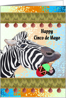 Cinco de Mayo Zebra with a Maracas Colorful Swirling Pattern card